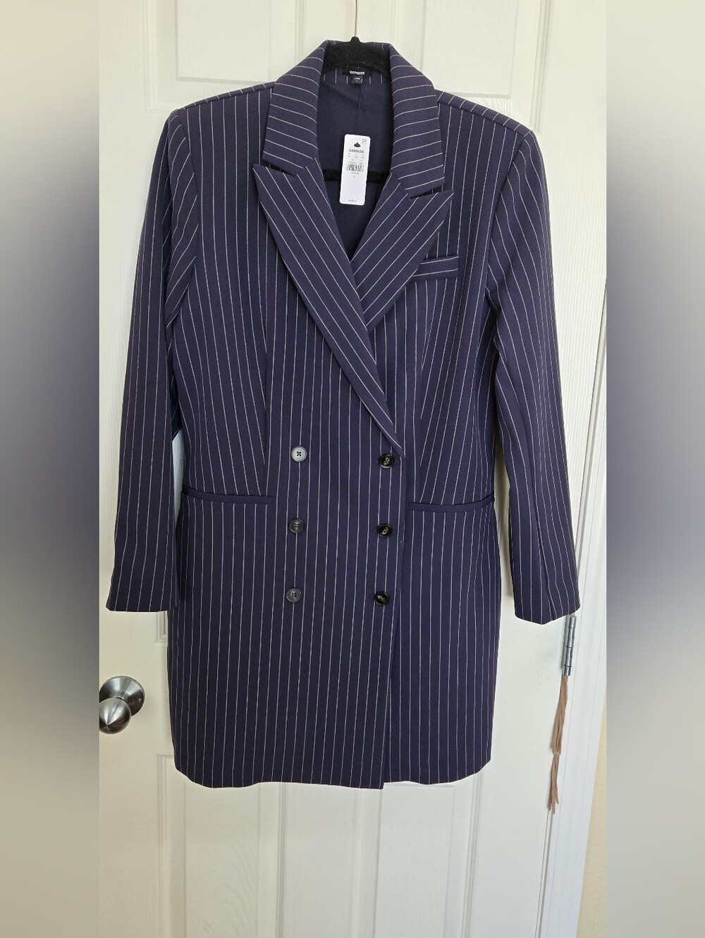 Express Pinstripe Double-Breasted Long Blazer Dress